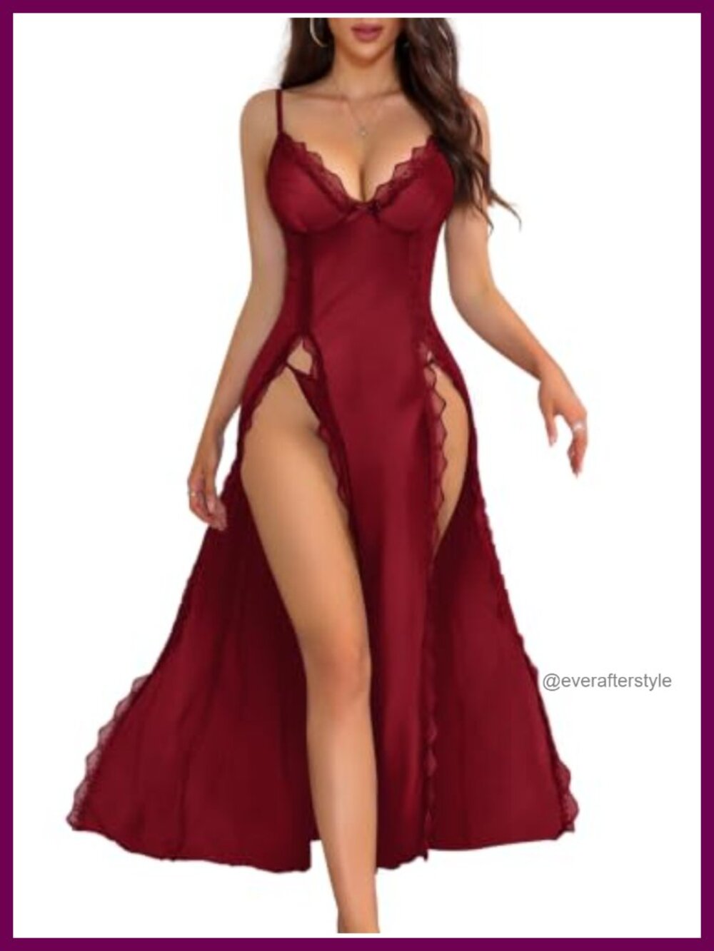 Satin Lingerie Dress Nightgown with Thong 2 Piece Set Sleeveless V-Neck